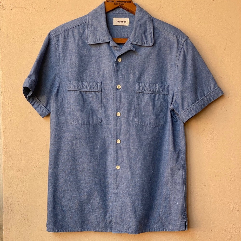 Taylor Stitch Tulum Short Sleeve Shirt, Blue Chambray, Size XS-36
